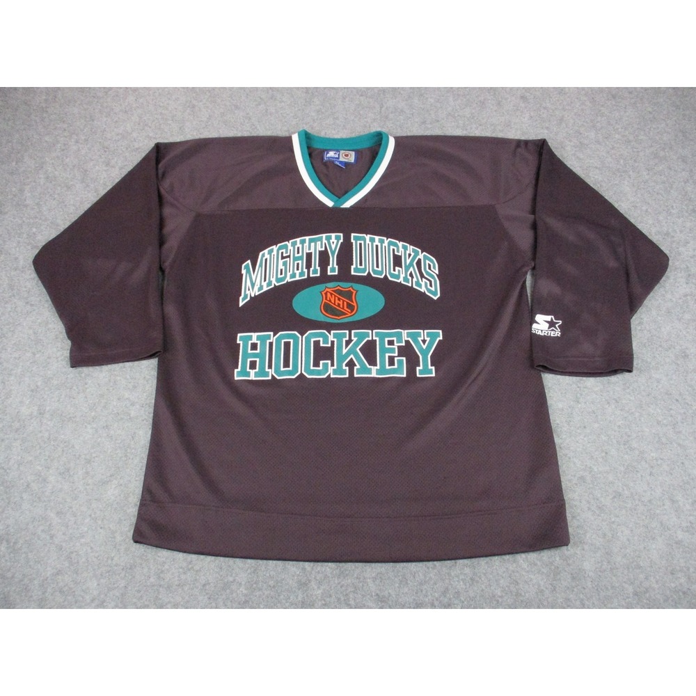 VINTAGE Mighty Ducks Jersey Mens Large Red Blue NHL Hockey Starter Shirt